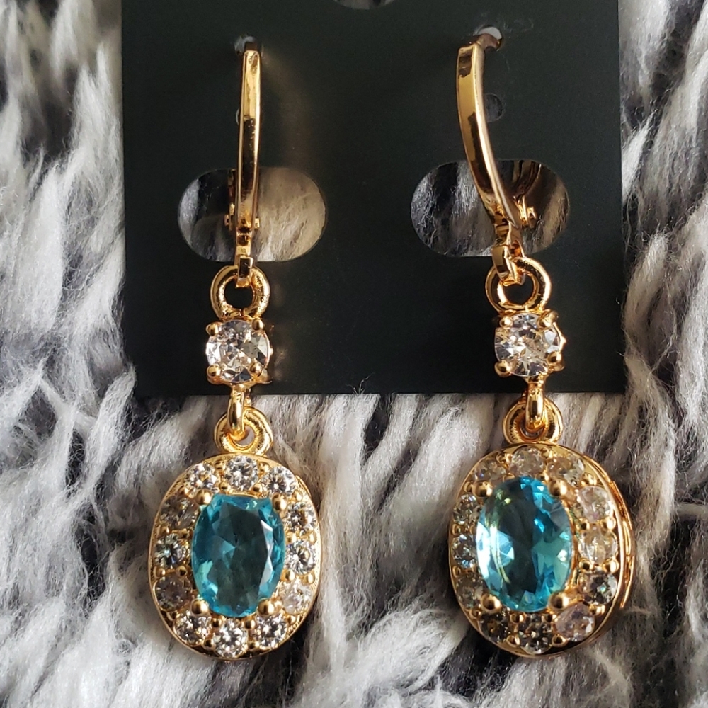 18K Yellow goldfilled lake blue topaz oval earring